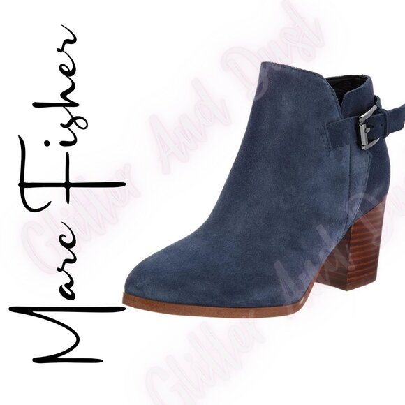 Marc Fisher Vandy Navy Suede Short Ankle Bootie - Picture 1 of 6